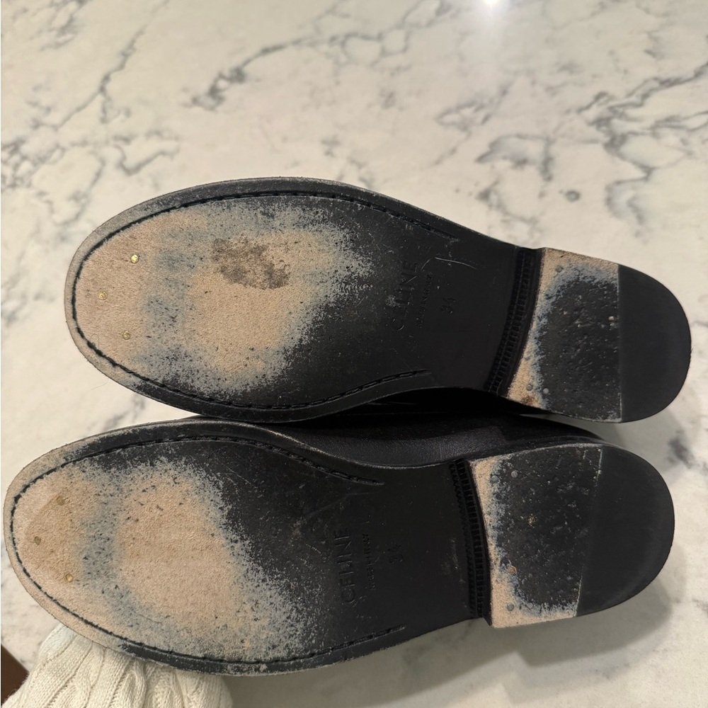 Celine Black and Gold Leather Loafers with Tassel Detail - Picture 2 of 6
